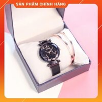 (Nhập mã WATCW150 giảm còn 130k)Đồng hồ nữ Ulzzang 5028 dây thép lưới titatium khóa nam châm mặt tròn họa tiết