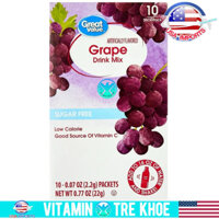 [Nhập Mỹ] 10 Gói Bột Trái Cây Hương Tự Nhiên-Không Đường. Great Value Sugar-Free Powdered Drink Mix.