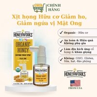 [NHẬP MỸ - AUTH - ĐỦ BILL] Xịt Họng Giảm Ho, Giảm Ngứa Cổ Hữu Cơ HONEY WORKS ORGANIC vị mật ong cho bé từ 1 tuổi 30ml