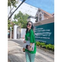 (NHẬP SRAPR3566 GIẢM 20K) Set caro áo thun phối quần dài ống suông