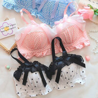 Nhật Bản Chấm Bi Quần Lót Nữ Nơ Dễ Thương Nhỏ Ngực Tập Hợp Không Vòng Thép Nâng Ngực Cô Gái Tinh Khiết Desire Áo Ngực Bộ