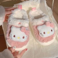 Nhật Bản Dễ Thương Trong Nhà Ấm Áp Chống Trơn Trượt EVA Đế Mềm Sanrio Hello kitty Dép Cotton Nữ