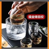 Nhật Bản Họa Tiết Búa Vàng Viền Thủy Tinh Sake Cơm Rượu Ấm Bộ Nồi Rượu Hộ Gia Đình Một Hoặc Hai Rượu Vang Trắng Ly Rượu Cốc Rượu Dụng Cụ Rượu