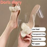 [Nhật ký Doris] Dép trong suốt gót thấp có xù lông nữ tính - Phong cách mùa hè