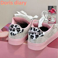 [Nhật ký Doris] Giày nữ da lộn thoải mái, Thiết kế buộc dây, Da báo và Hồng, Size 35-40