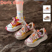 [Nhật ký Doris] Giày thể thao nữ thoải mái với thiết kế đầy màu sắc, tông màu xanh lá cây và đỏ, đế cao su