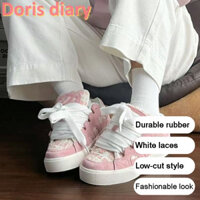 [Nhật ký Doris] Giày thể thao buộc dây thấp màu xanh lá cây và hồng sành điệu để mặc hàng ngày, cỡ 35-40