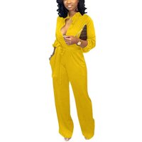 Nhảy Phù Hợp Với Plus Size Nữ Nút Lên Tự Thắt Lưng Túi Jumpsuit Chắc Chắn Dài Jumpsuit Công Sở Thanh Lịch Công Sở Sang Trọng Mùa Thu đầm Dạo Phố JumpSuit Liền Quần