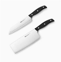 (NHC) Bộ 2 dao Fissler chuôi đen (1 dao nhà bếp 32cm + 1 dao thái bản to 33cm) – bộ