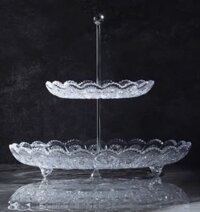 (NHC) Bộ 2 đĩa tròn pha lê thuỷ tinh 2 tầng M75 (30.5+17cm) – bộ