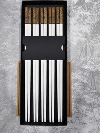 (NHC) (ELLY) Set 10 đôi đũa kháng khuẩn cao cấp 06, đầu đũa bọc hợp kim họa tiết, chống nấm mốc và chịu nhiệt cao, màu trắng chuôi vàng (27.3cm) – cái