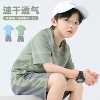 Nhẹ Dễ Khô 2025 Trẻ Em Nhanh Khô Quần Áo Thể Thao Thoáng Khí Áo Thun Tay Ngắn Bộ Đồ Hai Mảnh Vừa Lớn Trẻ Em Thể Thao Mùa Hè 25.3.12