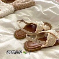 Nhẹ nhàng Tính Khí Siêu Cổ Tích Phong Cách Chanel Dép Nữ Mùa Hè Mặc Ngoài 2024 Đi Biển Đáy Phẳng Dệt Giá Trị Cao20250326