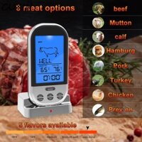 Nhiệt kế BBQ CUXIN, có đầu dò có báo động hẹn giờ Nhiệt kế thịt kỹ thuật số không dây, Điều khiển nhiệt độ từ xa sáng tạo Cảm biến nhiệt độ bạc cho lò nướng BBQ