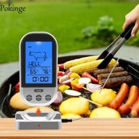 Nhiệt kế thịt kỹ thuật số không dây POKINGE, Bạc có đầu dò Nhiệt kế BBQ, Máy theo dõi nhiệt độ có báo động hẹn giờ Điều khiển nhiệt độ từ xa Nhiệt kế thực phẩm Dụng cụ nhà bếp