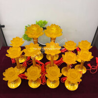 [Nhiều Mẫu Mã] Cặp đèn sen lưu ly 5 bông, Đèn thờ hoa sen, Đèn thờ Phật , Đèn thờ thần tài màu đỏ cherry Led, giá sỉ
