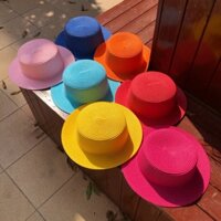 Nhiều Màu Sắc Tươi Flat Top Mũ Rơm Vành Nữ Xuân Hè Du Lịch Mũ Chống Nắng Tất Cả Trận Đấu Mũ
