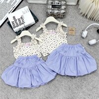 [NhiKids] SET BỘ ÁO 2 DÂY BÈO KÈM CHÂN VÁY NHÚN ỐNG BÍ
