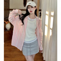 nhimnhim12 Áo kiểu nữ sơmi tay dài sọc chất đũi 2 màu xinh pastel Kozoda SM208