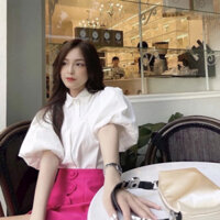 nhimnhim12 Áo sơmi nữ thô mềm form rộng Tay bồng white color phong thái korea Kozoda SM131