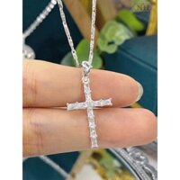 NHJ-Mặt Thánh giá bạc 1 hàng hột chữ nhật