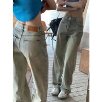 Nhỏ Retro Rửa Đau Khổ Bùn Vàng Thẳng Quần Jean Nữ Cao Cấp Rời Ôm Hơn Nhìn Rộng Chân Lau Quần Hợp Thời Trang
