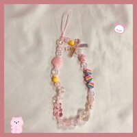 Nhỏ Tươi Cầu Vồng Hạt Hồng Nơ Điện Thoại Di Động Dây Chuyền Đính Hạt Trái Tim Cô Gái Sáng Tạo ccd Camera Treo Dây Xích