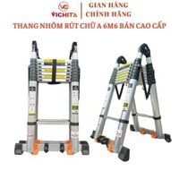 [NHÔM T6063] Thang Nhôm Siêu Bền Rút Đôi Chữ A VICHITA 6M6 (3.3M+3.3M) - Bản Cao Cấp, Có bánh xe, Bảo Hành 2 năm