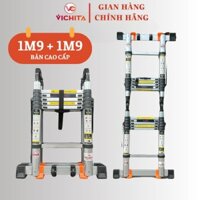 [NHÔM T6063] Thang Nhôm Siêu Bền Rút Đôi Chữ A VICHITA 3M8 ( 1M9 + 1M9 )  - Bản Cao Cấp, Có bánh xe, Bảo Hành 2 năm