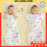 Nhộng chũn cho bé mở tay chất liệu cotton, túi ngủ khóa đôi 2 chiều dễ mở ra thay tã bỉm Kid Mama