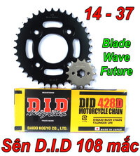 Nhông dĩa Recto 14 37, Sên D.I.D đen 9 ly 108 mắt cao cấp cho Wave, Blade, Future, ... (2007 - nay)