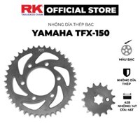 Nhông Dĩa RK Takasago chain cho xe máy Yamaha TFX-150, chất liệu: Thép mạ màu bạc, độ dày Nhông Dĩa: 428