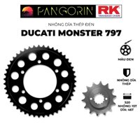 Nhông Dĩa RK Takasago cho xe phân khối lớn Ducati Monster 797, chất liệu: Thép mạ màu đen, độ dày Nhông Dĩa: 520