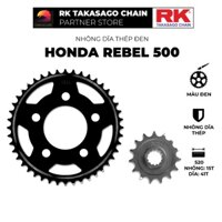 Nhông Dĩa RK Takasago cho xe phân khối lớn Honda Rebel 500, chất liệu: Thép mạ màu đen, độ dày Nhông Dĩa: 520