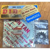 Nhông sên dĩa Benelli 302 sên phốt vàng đệm cao su