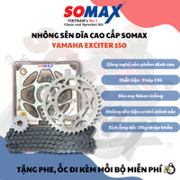 Nhông sên dĩa cao cấp SOMAX - EXCITER 150 chính hãng, Sên 428HS 10 ly ống lót đúc, dĩa thép mạ niken trắng