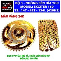 Nhông Sên dĩa Exciter 150 YGR, Bộ 3, Nhông Xích chất lượng cao, nhông 14, dĩa 42, 124 mắc, 428HS, lắp xe hãng Ya