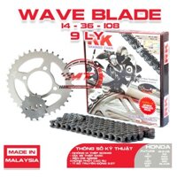 Nhông sên dĩa RK xe Wave Blade 110 thông số 14T 36T 108L sên 9 ly chính hiệu Nhật Bản