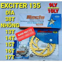 Nhông sên dĩa vàng Exciter 135 9ly 10 ly dĩa 38 nhông 13 14 15 16 17 recto chính hãng ++++