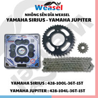Nhông Sên Dĩa WEASEL dành cho xe máy YAMAHA SIRIUS/JUPITER chính hãng, Sên 9 ly ống lót cuộn, Dĩa xi đen