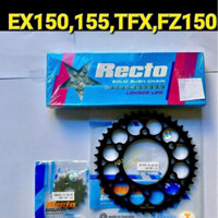 Nhông sên dĩa[Bộ đen]10Ly exciter 150,fz150,exciter 155,tfx 150 sên 10ly đen Recto dĩa từ 36…..49T