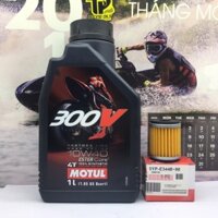 Nhớt Motul 300V Factory Line 10W40 1l và lọc nhớt Yamaha Exiter