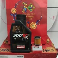 Nhớt motul 300v2 10w50 1l.tặng kèm lọc nhớt ya zin.