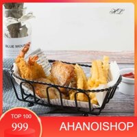 (NH)Rổ rá bằng inox sơn đen đựng khoai đồ chiên rán sóng cuộn đẹp sáng tạo