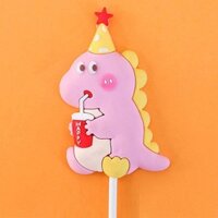 Nhựa dẻo - Khủng long uống trà sữa Happy - Hồng