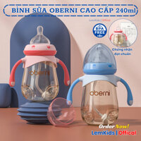 [Nhựa PPSU] Bình sữa có quai Oberni NO BPA dung tích 240ml, bình sữa chống sặc, chất liệu nhựa PPSU nhập Đức, chịu nhiệt