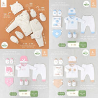 (Nhùn nhùn)Set Bộ sơ sinh petit Moon gồm 5 sản phẩm (bộ quần áo + bao tay chân+ yếm + mũ )