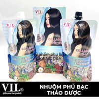 Nhuộm đen phủ bạc thảo dược collagen ,thuốc nhuộm tóc thảo dược VIL không bám dính da đầu hộp dung tích500ml x 2 túi