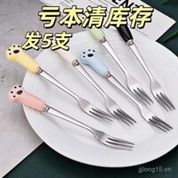 Nĩa trái cây bằng thép không gỉ, nĩa tráng miệng hình chân mèo dễ thương, nĩa bánh ngọt, nĩa bánh trung thu, đồ gia dụng cao cấp chống bỏng, thủ công