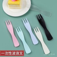Nĩa trái cây dùng một lần, nĩa bánh sinh nhật, nhựa dày, đóng gói riêng, nĩa tráng miệng, nĩa ba răng màu sắc mờ